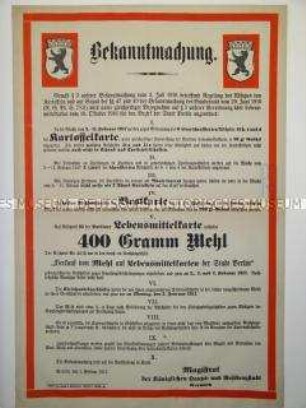 Maueranschlag: Bekanntmachung zum Bezug von Mehl und Kartoffeln in Berlin vom 1. Februar 1917