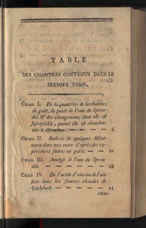 Table Des Chapitres Contenus Dans Le Premier Tome