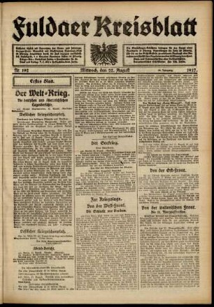 Erste Ausgabe vom Mittwoch, den 22. August 1917.