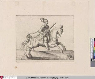 [Ein Kavallerist mit erhobenem Gewehr, nach rechts reitend; A Cavalryman Holding a Gun, Riding to the Left]
