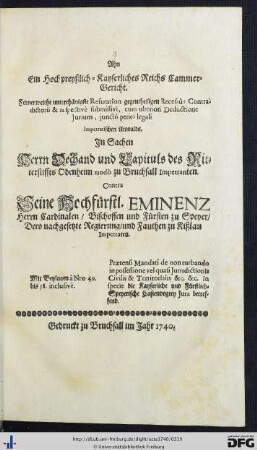Ahn Ein Hochpreyßlich-Kayserliches Reichs Cammer-Gericht. Fernerweithe unterthänigste Refutation gegentheiligen Recessûs Contradictorii et respectivè submissivi, cum ulteriori Deductione Jurium, junctô petitô legali.