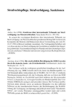 133-226, Strafrechtspflege. Strafverfolgung. Sanktionen