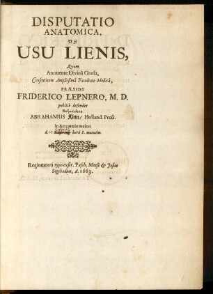 Disputatio Anatomica, De Usu Lienis