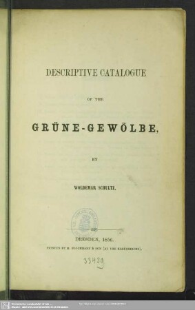 Descriptive catalogue of the Grüne Gewölbe