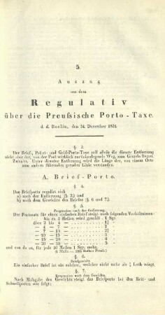 5. Auszug aus dem Regulativ über die Preussische Porto-Taxe