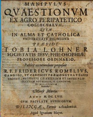 Manipulus Quaestionum Ex Agro Peripatetico Collectarum