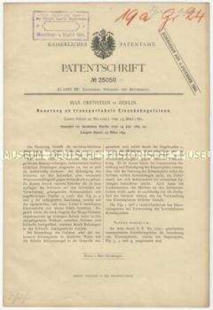 Patentschrift einer Neuerung an transportablen Eisenbahngleisen, Patent-Nr. 25050