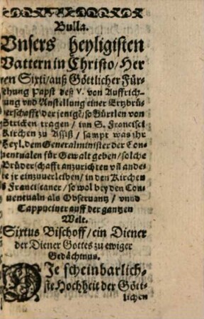 Bäpstliche Bulla über die ... Indulgenz ... der Ertzbruderschafft mit den Merckgürteln des Hl. Francisci ...