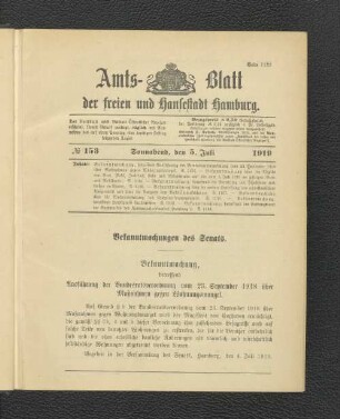 No.153, Sonnabend, den 5. Juli 1919