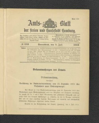 No.153, Sonnabend, den 5. Juli 1919
