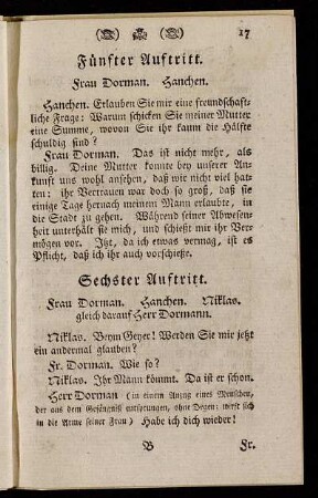 Sechster Auftritt. Frau Dorman. Hanchen. Niklas. gleich darauf Herr Dormann.