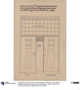 Giessen, Grossherzogliche Wohnung im Alten Schloss Schlafzimmer der Kammerfrau, Aufriss der Eingangswand von aussen