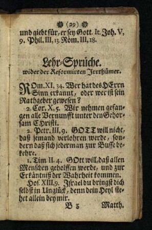 Lehr-Sprueche wider der Reformirten Irrthümer