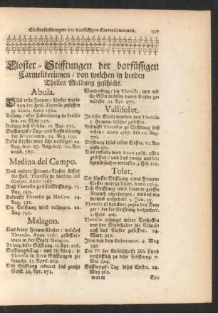 Closter-Stifftungen der barfüssigen Carmeliterinnen / von welchen in beeden Theilen Meldung geschicht