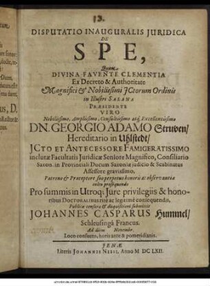 Disputatio Inauguralis Iuridica De Spe