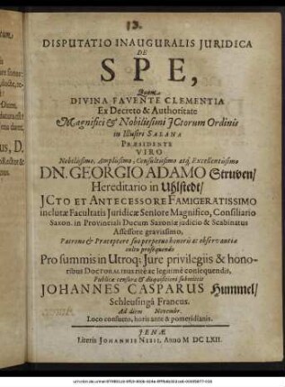 Disputatio Inauguralis Iuridica De Spe