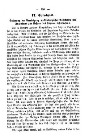 Sprechsaal : Äußerung der Vereinigung mecklenburgischer Architekten [sic] und Ingenieure zur Reform des höheren Schulwesens