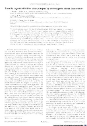 Tunable organic thin-film laser pumped by an inorganic violet diode laser