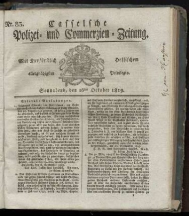 Nr. 83, Sonnabend, den 16ten October 1819
