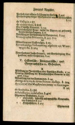 V. Historische, Antiquarische, und Geographische [et]c. Schriften