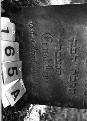 Grabstein 165 (Index: 99795690) Maße HxBxT: 84x40x9 cm Symbolik: Blüte Besonderheit: Kindergrab: Grabstein 165A
