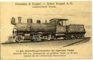 Werbung für eine Gemischtzug-Lokomotive mit separatem Tender von Orenstein und Koppel