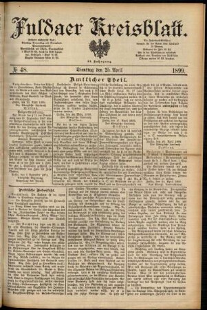 Erste Ausgabe vom Dienstag, den 25. April 1899.