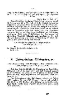Vermehrung und Benutzung der Universitäts-Bibliothek zu Kiel im Jahre 1876 : [II. Universitäten, Akademien, etc.]