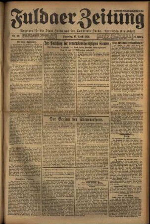 Erste Ausgabe vom Samstag, den 13. April 1929.
