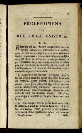 Prolegomena De Rhetorica Universa.