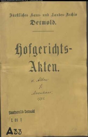 von Alten, Hauptmann zu Ullenhausen gegen Meier Avenhaus bei Lage - Schuldforderung