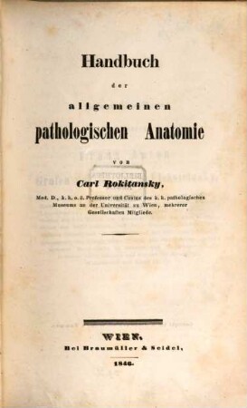 Handbuch der pathologischen Anatomie. 1, Handbuch der allgemeinen pathologischen Anatomie