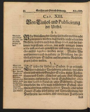 Cap. XIII. Von Einhol- und Publicirung der Urthel