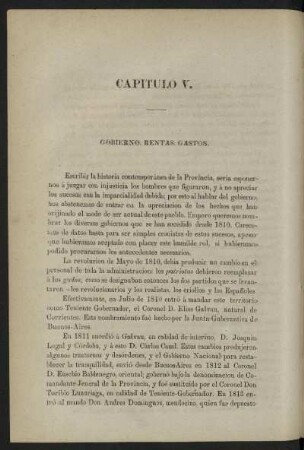 Capitulo V. - Gobierno. - Rentas. - Gastos.