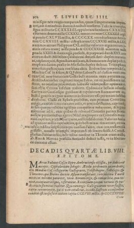 Decadis Quartae Lib. VIII. Epitome.