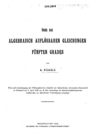 Über die algebraisch auflösbaren Gleichungen fünften Grades