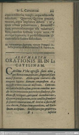 Argumentum Orationis III. In L. Catilinam