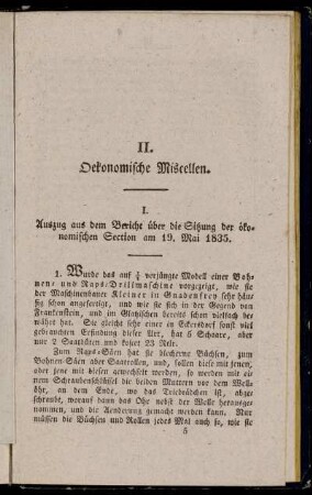 I. Auszug aus dem Bericht über die Sitzung der ökonomischen Section am 19. Mai 1835