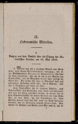 I. Auszug aus dem Bericht über die Sitzung der ökonomischen Section am 19. Mai 1835