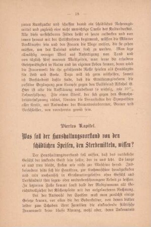 Viertes Kapitel. Was soll der Haushaltungsvorstand von den schädlichen Speisen, den Sterbemitteln, wissen?