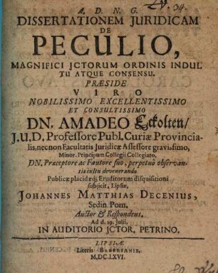 Diss. iur. de peculio