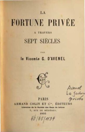 La fortune privée a travers sept siècles
