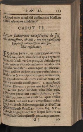 Caput II. Leves Judaeorum exceptiones de Jacobi submissione, & dolo, nec non venditione Josephi & intermissione anni Jubilaei refutantur