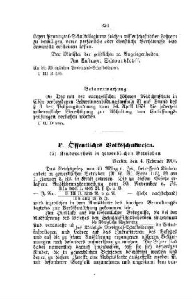 Kinderarbeit in gewerblichen Betrieben : [F. Öffentliches Volksschulwesen]