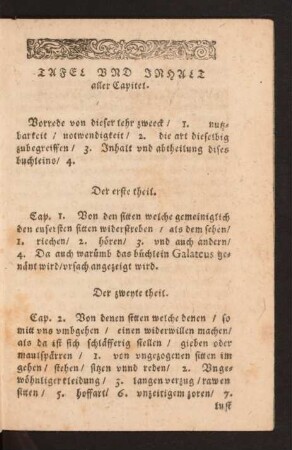 Tafel und Inhalt aller Capitel.