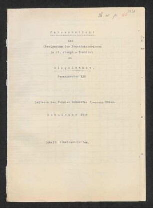 1935/36: Jahresbericht des Oberlyzeums der Franziskanerinnen im St. Joseph-Institut zu Dingelstädt ... - 1935/36