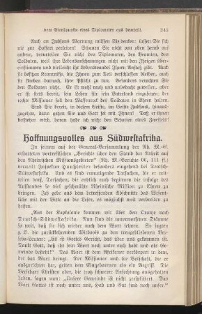 Haffnungsvolles aus Südwestafrika