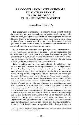 97-112, 5. La coopération internationale en matière pénale. Trafic de drogue et blanchiment d'argent