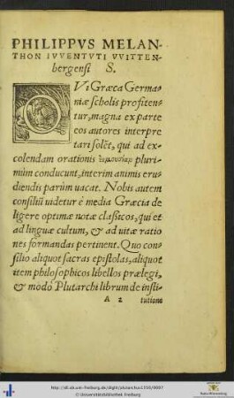 Philippus Melanchthon Iuventuti Wittenbergi S.