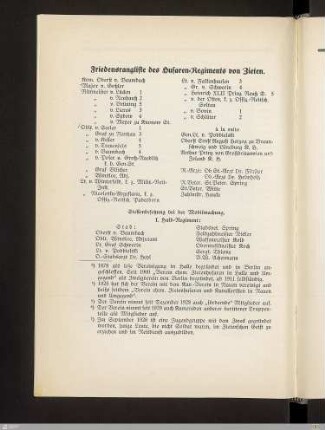 Friedensrangliste des Husaren-Regiments von Zieten